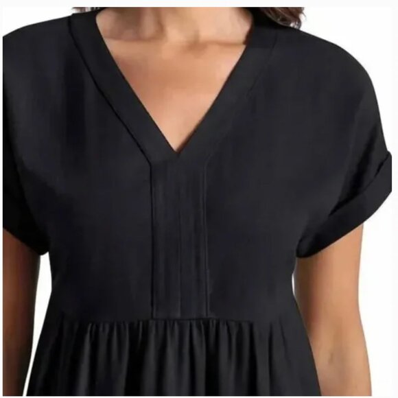 BNWT~ BRIGGS V-Neck Linen-Blend Black Mini Dress - Picture 3 of 3